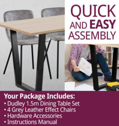 Hallowood Furniture Dudley Dining Set, 150Cm Modern Industrial Table With 4 Taupe Faux Leather Chairs - thumbnail 7