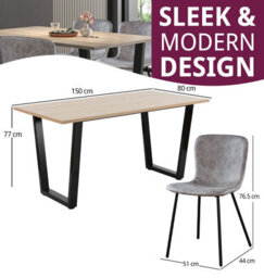 Hallowood Furniture Dudley Dining Set, 150Cm Modern Industrial Table With 4 Taupe Faux Leather Chairs - thumbnail 3