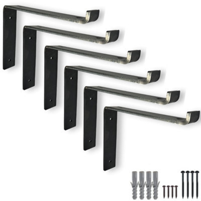 MKGT 6 Pcs Heavy Duty Shelf Brackets Industrial Steel For Wall Mounted Diy Floating Shelving(Raw Steel, 255mm Down) - image 1