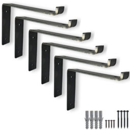 MKGT 6 Pcs Heavy Duty Shelf Brackets Industrial Steel For Wall Mounted Diy Floating Shelving(Raw Steel, 255mm Down) - thumbnail 1