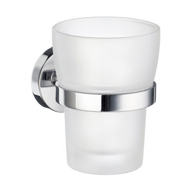 Smedbo Frosted Glass Tumbler With Chrome Bathroom Wall Mount Holder - image 1