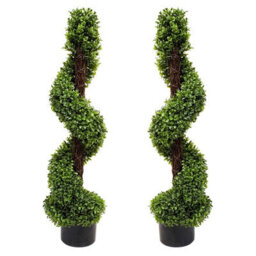 Greenbrokers 2 X Artificial Boxwood Spiral Trees In Black Pot 90Cm/3Ft - thumbnail 5