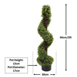 Greenbrokers 2 X Artificial Boxwood Spiral Trees In Black Pot 90Cm/3Ft - thumbnail 2