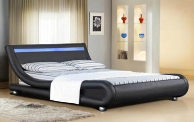 Comfy Living 5Ft Mallorca Led Faux Leather Bed Frame Black - image 1