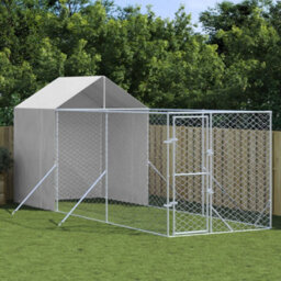 Walplus Outdoor Dog Kennel With Roof Silver 2X6X2.5 M Galvanised Steel - thumbnail 1