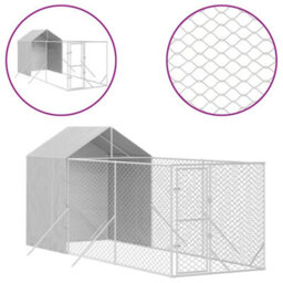 Walplus Outdoor Dog Kennel With Roof Silver 2X6X2.5 M Galvanised Steel - thumbnail 2
