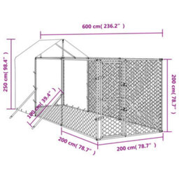 Walplus Outdoor Dog Kennel With Roof Silver 2X6X2.5 M Galvanised Steel - thumbnail 4