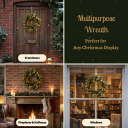 Evre 60 Cm Pre-Lit 50 Led Christmas Wreath With Artificial Berries & Golden Accents For Indoor, Wall Hanging Decoration - thumbnail 9