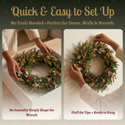 Evre 60 Cm Pre-Lit 50 Led Christmas Wreath With Artificial Berries & Golden Accents For Indoor, Wall Hanging Decoration - thumbnail 8