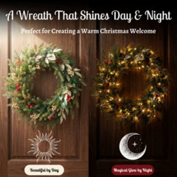 Evre 60 Cm Pre-Lit 50 Led Christmas Wreath With Artificial Berries & Golden Accents For Indoor, Wall Hanging Decoration - thumbnail 7