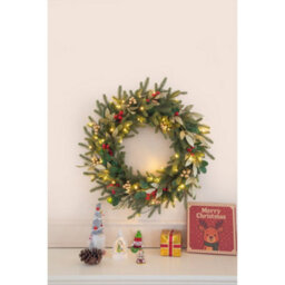 Evre 60 Cm Pre-Lit 50 Led Christmas Wreath With Artificial Berries & Golden Accents For Indoor, Wall Hanging Decoration - thumbnail 4