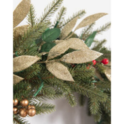 Evre 60 Cm Pre-Lit 50 Led Christmas Wreath With Artificial Berries & Golden Accents For Indoor, Wall Hanging Decoration - thumbnail 3