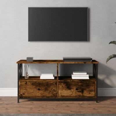 Berkfield Tv Cabinet Smoked Oak 90X33X45 Cm Engineered Wood&iron - image 1
