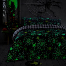 Bedlam Spiders Glow In The Dark Spider Print Grey Duvet Cover Set - thumbnail 2