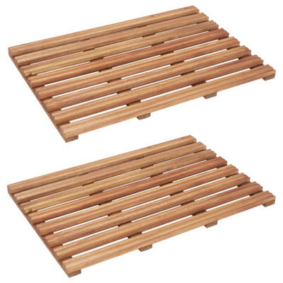 Walplus Bath Mats 2 Pcs Solid Acacia Wood 56X37 Cm - image 1