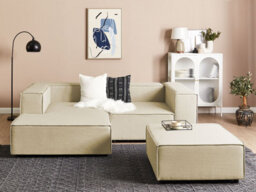 Beliani Modular Corner Sofa 2 Seater Aprica Faux Linen Beige With Ottoman Right Hand - thumbnail 2