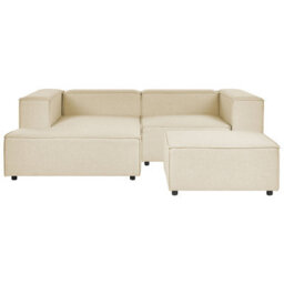 Beliani Modular Corner Sofa 2 Seater Aprica Faux Linen Beige With Ottoman Right Hand - thumbnail 1