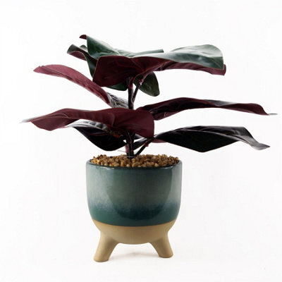 Leaf 35Cm Artificial Ficus Plant With Teal Blue Green Ceramic Planter - image 1