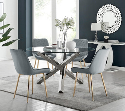 Furniturebox Uk Vogue Round Dining Table And 4 Grey Pesaro Gold Leg Chairs - image 1