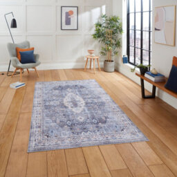 Blue Traditional Bordered Geometric Rug Easy To Clean Living Room And Bedroom-120Cm X 170Cm - thumbnail 1