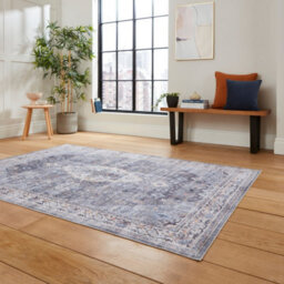 Blue Traditional Bordered Geometric Rug Easy To Clean Living Room And Bedroom-120Cm X 170Cm - thumbnail 2