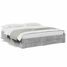 Berkfield Bed Frame With Drawers Without Mattress Concrete Grey 180X200 Cm Super King - thumbnail 2