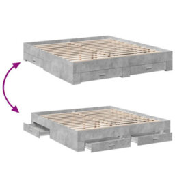 Berkfield Bed Frame With Drawers Without Mattress Concrete Grey 180X200 Cm Super King - thumbnail 7