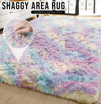 Ameha Shaggy Area Rugs Living Room Large 160X230 Cm Rainbow For Bedroom, Lounge Super Soft Non Slip Modern Floor For Bedside Carpets - image 1