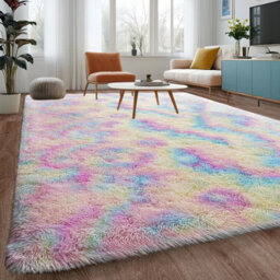 Ameha Shaggy Area Rugs Living Room Large 160X230 Cm Rainbow For Bedroom, Lounge Super Soft Non Slip Modern Floor For Bedside Carpets - thumbnail 6
