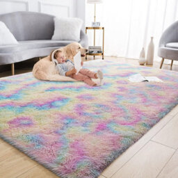 Ameha Shaggy Area Rugs Living Room Large 160X230 Cm Rainbow For Bedroom, Lounge Super Soft Non Slip Modern Floor For Bedside Carpets - thumbnail 4