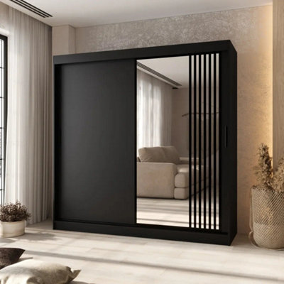 Arte Asved Black 200Cm Large Sliding Door Wardrobe With Mirror - image 1