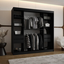Arte Asved Black 200Cm Large Sliding Door Wardrobe With Mirror - thumbnail 3