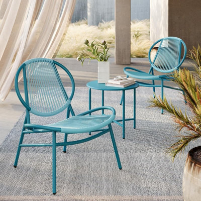 Songmics Outdoor Bistro Set, 3 Pieces, Indoor And Outdoor Acapulco Chairs, Side Table And 2 Chairs, Lake Blue - image 1