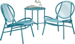 Songmics Outdoor Bistro Set, 3 Pieces, Indoor And Outdoor Acapulco Chairs, Side Table And 2 Chairs, Lake Blue - thumbnail 8