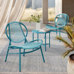 Songmics Outdoor Bistro Set, 3 Pieces, Indoor And Outdoor Acapulco Chairs, Side Table And 2 Chairs, Lake Blue