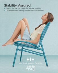 Songmics Outdoor Bistro Set, 3 Pieces, Indoor And Outdoor Acapulco Chairs, Side Table And 2 Chairs, Lake Blue - thumbnail 4