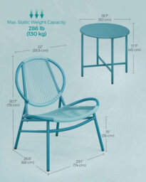 Songmics Outdoor Bistro Set, 3 Pieces, Indoor And Outdoor Acapulco Chairs, Side Table And 2 Chairs, Lake Blue - thumbnail 2