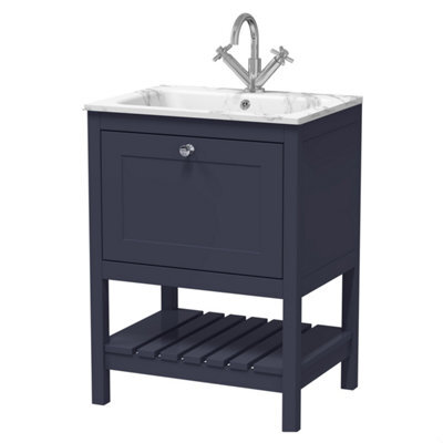 Balterley Coppenhall Contemporary 1 Drawer Floor Standing Vanity Unit With Stone Basin, Indigo Blue, 600mm - image 1