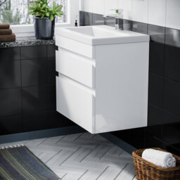 Nes Home Hardie 600mm 2 Drawer White Wall Hung Vanity Cabinet And Basin Sink Unit - thumbnail 5