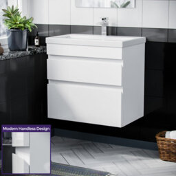 Nes Home Hardie 600mm 2 Drawer White Wall Hung Vanity Cabinet And Basin Sink Unit - thumbnail 1