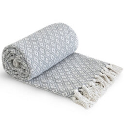 Emma Barclay Casablanca 100% Recycled Cotton Throw, Silver - 127 X 152 Cm