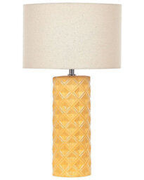 Wyld And Coco Lumina Table Lamp 49 Cm, Yellow Ceramic Base With Geometric Pattern And Beige Cotton Shade - thumbnail 1