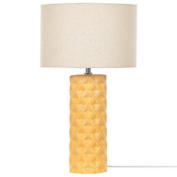 Wyld And Coco Lumina Table Lamp 49 Cm, Yellow Ceramic Base With Geometric Pattern And Beige Cotton Shade - thumbnail 4