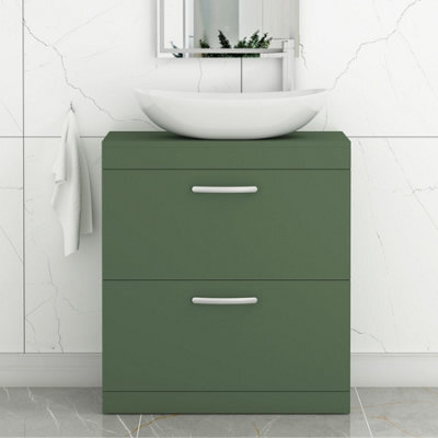 Royal Bathrooms Turin 600mm Freestanding Bathroom Vanity Unit With Sink 2 Drawer Matt Green & Cesar Countertop Basin - image 1
