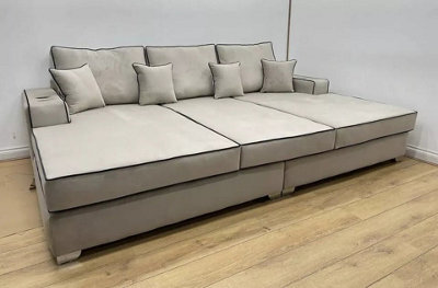 Stratus Interiors Regency Cinema Sofa With Piping Border, Cup Holders & Stylish Corner Design For Luxury Living Rooms - image 1
