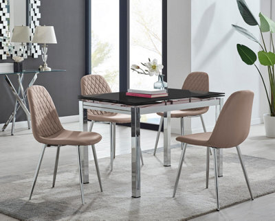 Furniturebox Uk Enna Black Glass Extending Dining Table And 4 Cappuccino Corona Silver Leg Chairs - image 1