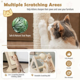 Costway Multi-Layer Cat Tree Wooden Cat Tower Cat Climbing Stand W/ Sisal Ramp & Cradle - thumbnail 7