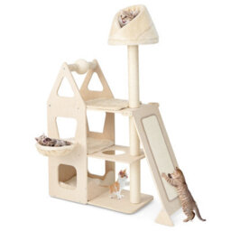 Costway Multi-Layer Cat Tree Wooden Cat Tower Cat Climbing Stand W/ Sisal Ramp & Cradle - thumbnail 1
