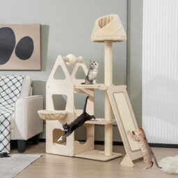 Costway Multi-Layer Cat Tree Wooden Cat Tower Cat Climbing Stand W/ Sisal Ramp & Cradle - thumbnail 3