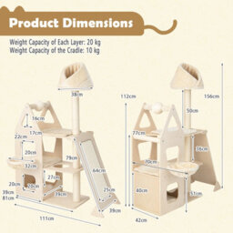 Costway Multi-Layer Cat Tree Wooden Cat Tower Cat Climbing Stand W/ Sisal Ramp & Cradle - thumbnail 2